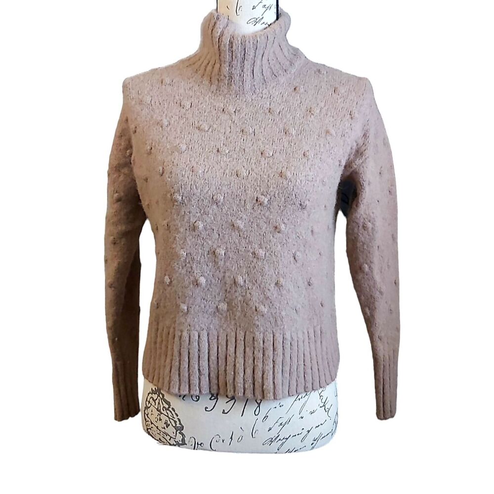 EVERLANE The Alpaca Merino Wool Pom-pom Turtleneck Size XXS in Wheat Tan Cozy - Picture 2 of 2